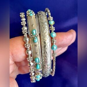 Silver Bangles w/ Turquoise Stones